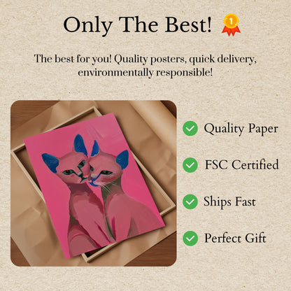 Pink Feline Companions Poster
