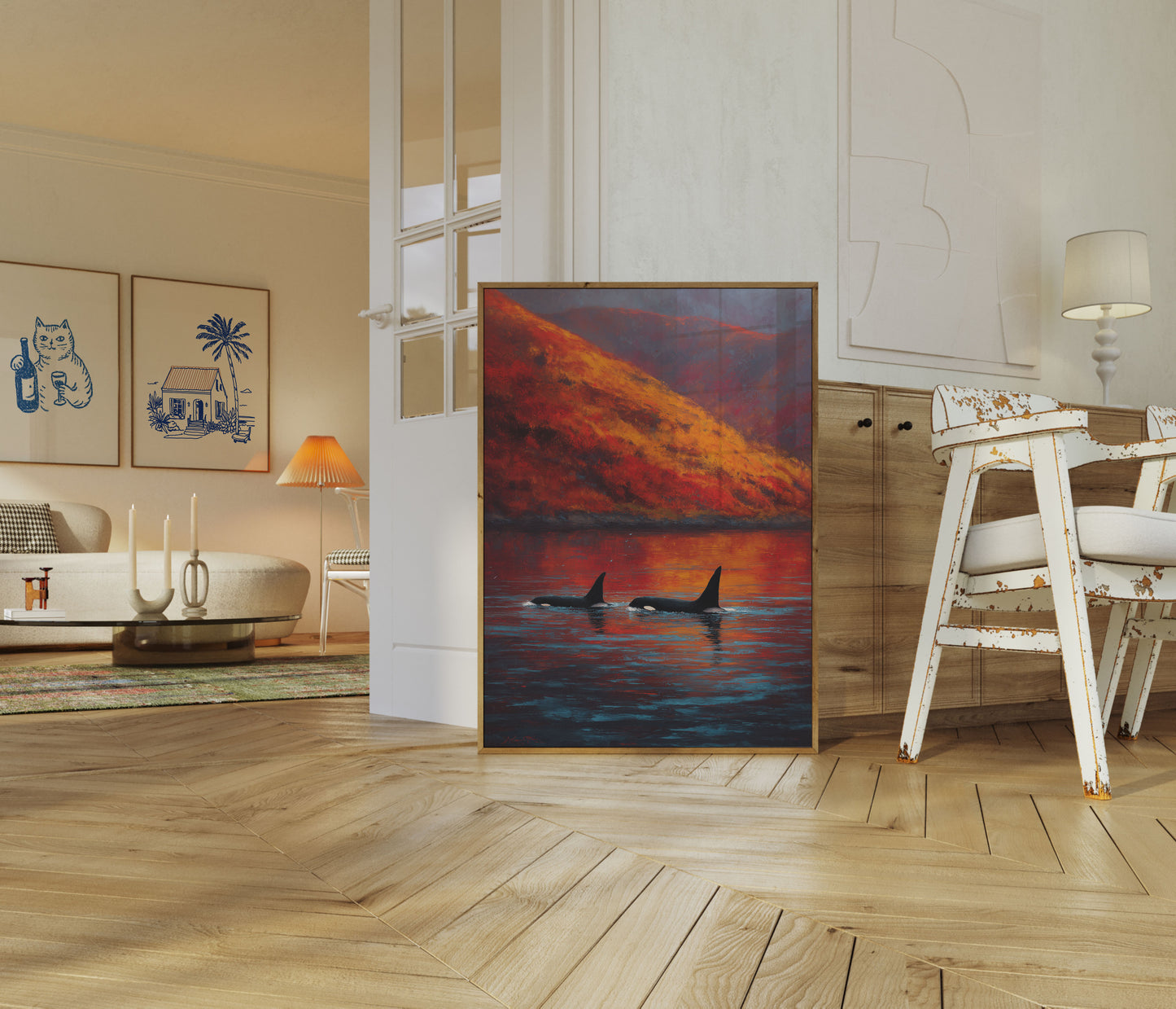 Orcas at Sunset Mountain Poster
