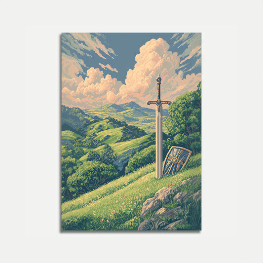 Poster Paesaggio con Spada Medievale