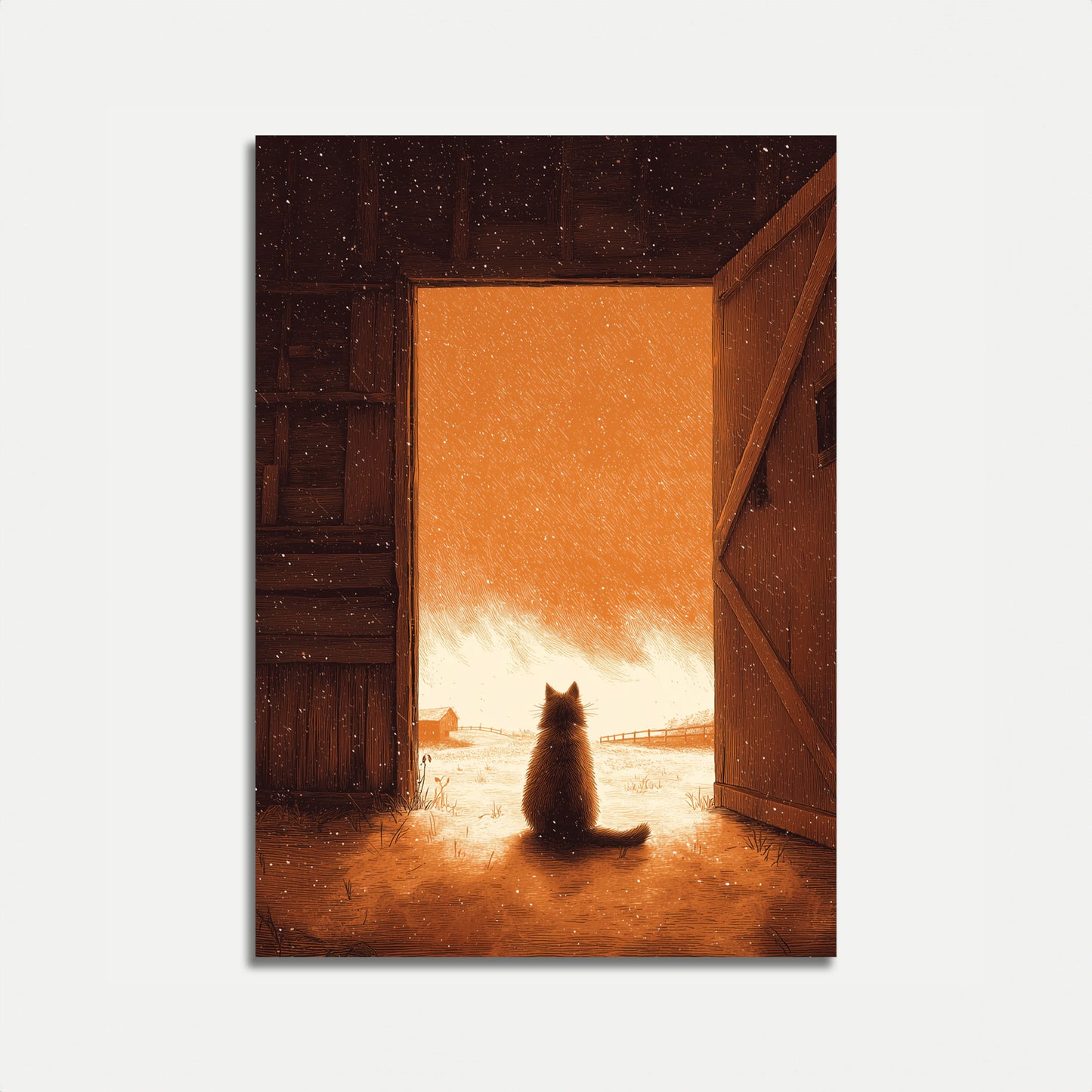 Katze beobachtet Winterschnee Poster