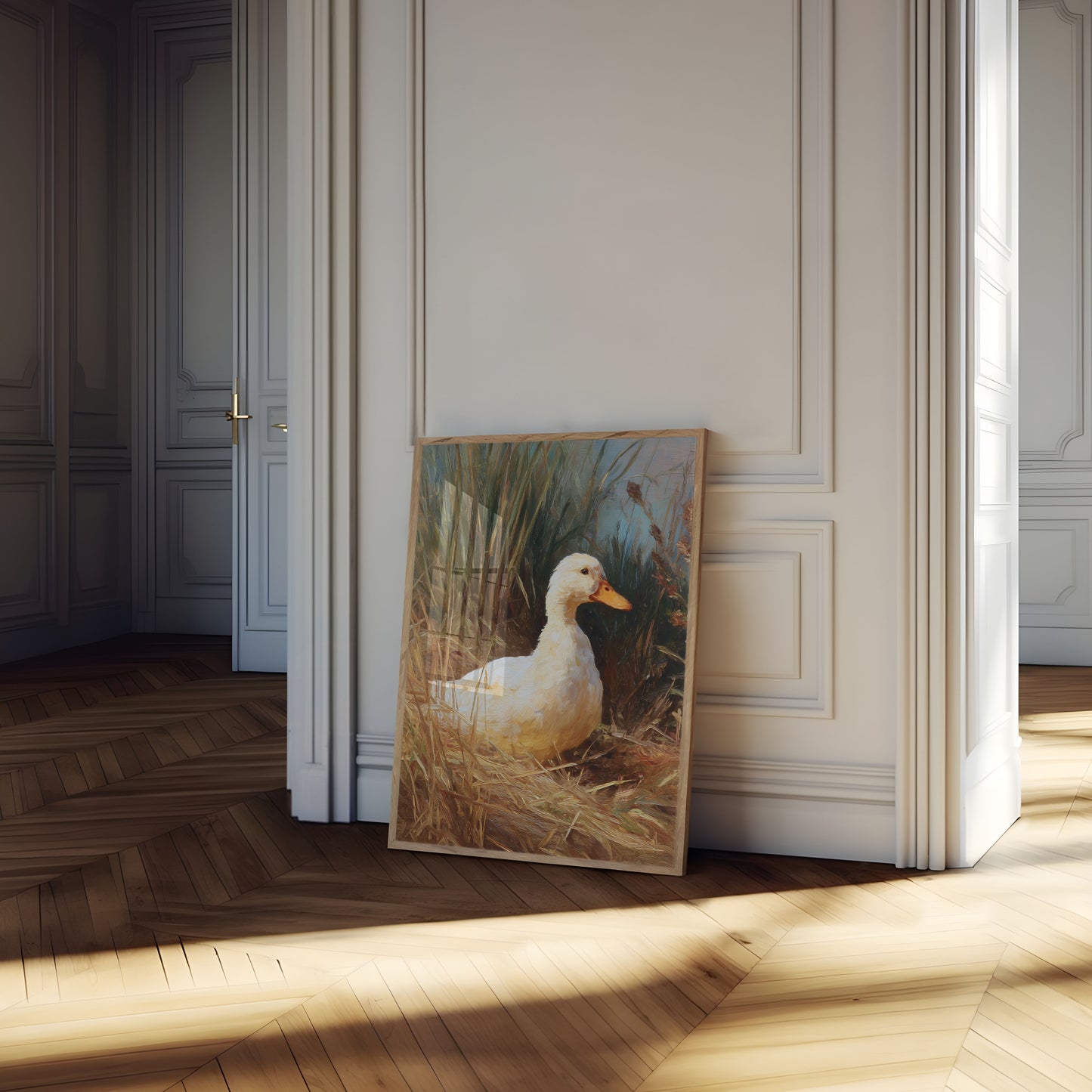 White Duck in Grassy Meadow Poster