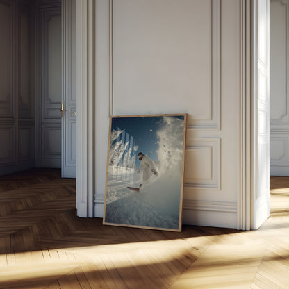 Snowboarder Skjærer i Frisk Snø Plakat