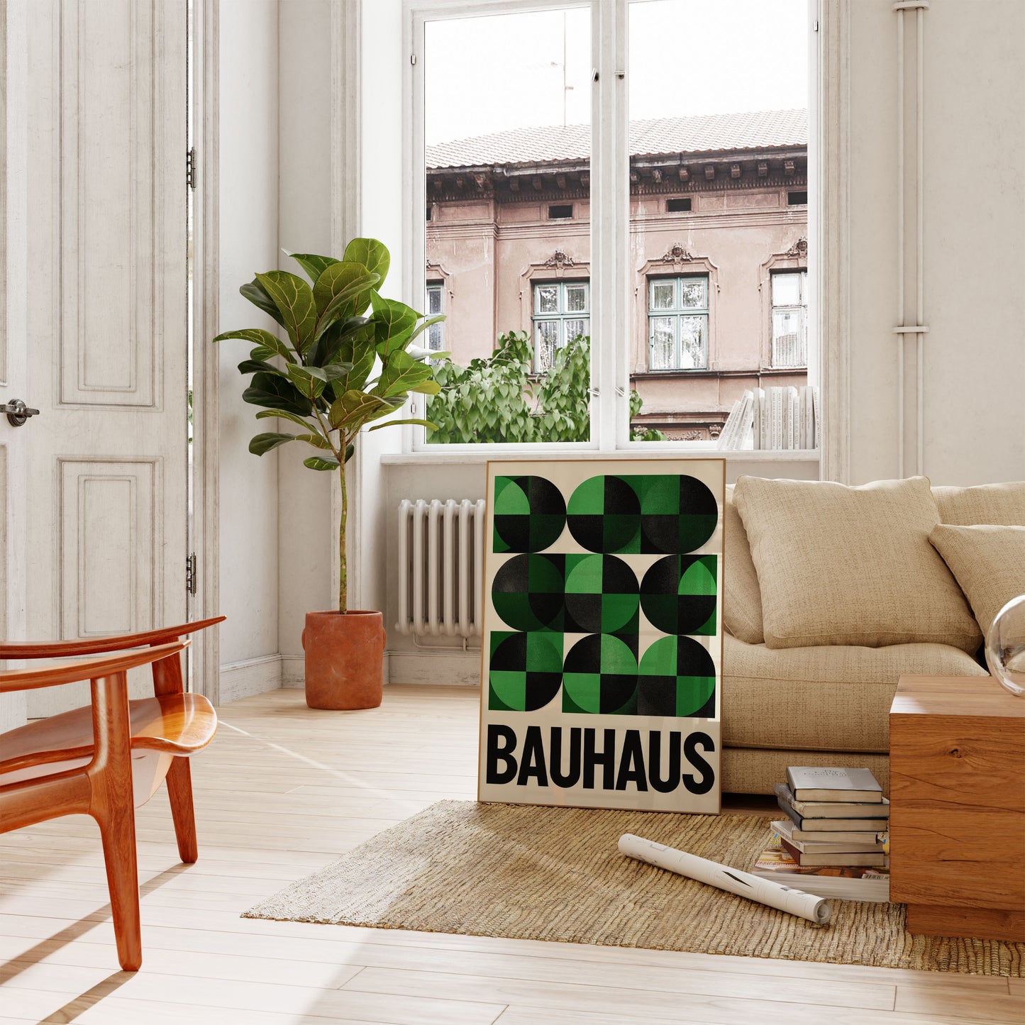Bauhaus plakát s geometrickými kruhy