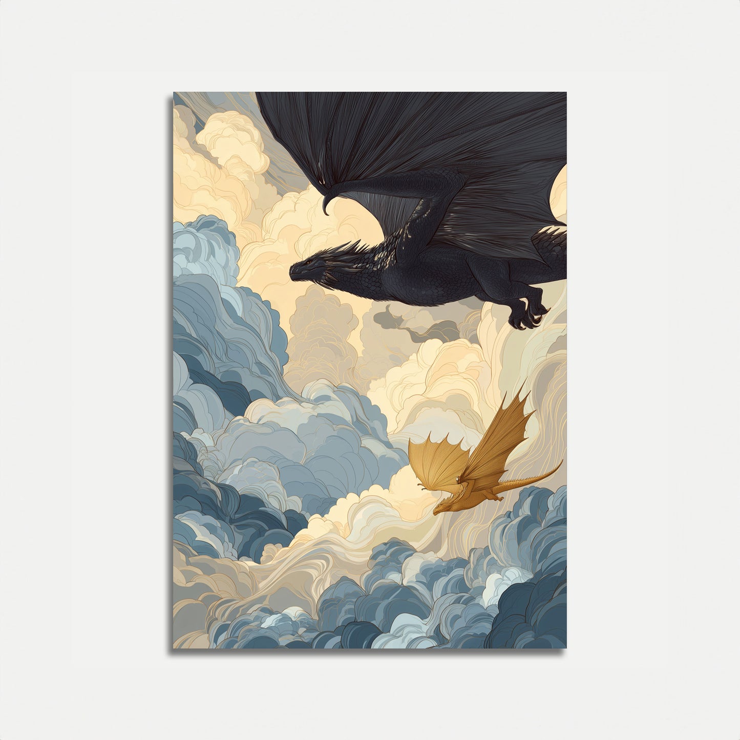 Dragons in Cloudy Skies Poster