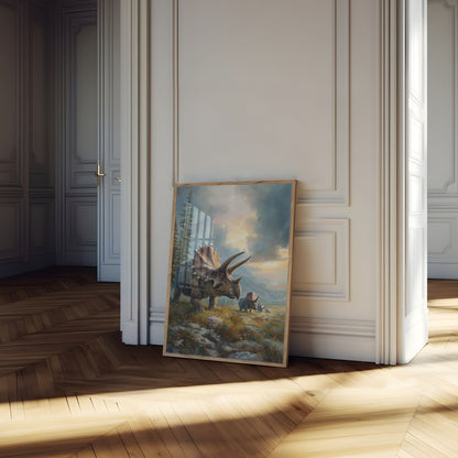 Póster de paisaje prehistórico de Triceratops