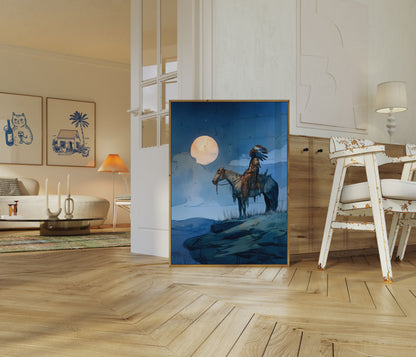 Moonlit Native Warrior Poster