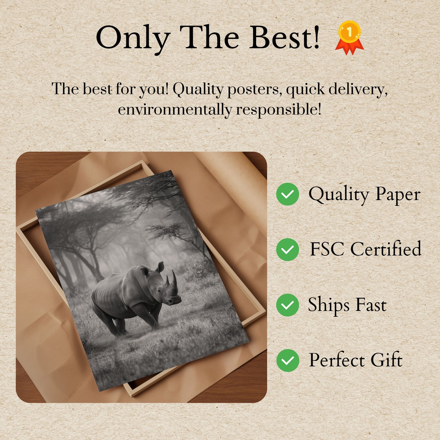 Misty Rhino Wilderness Poster