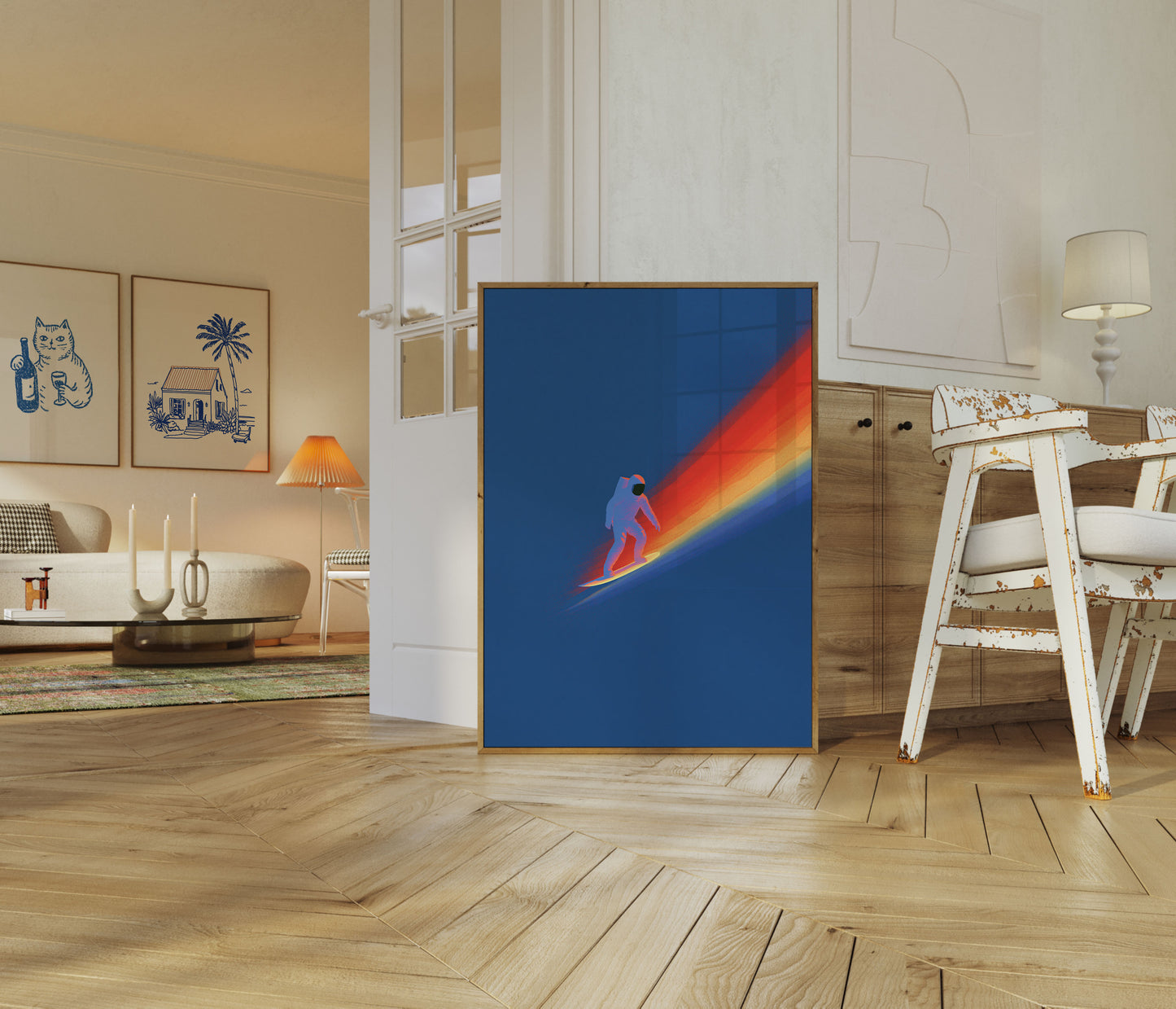 Astronaut Surfing Rainbow Poster