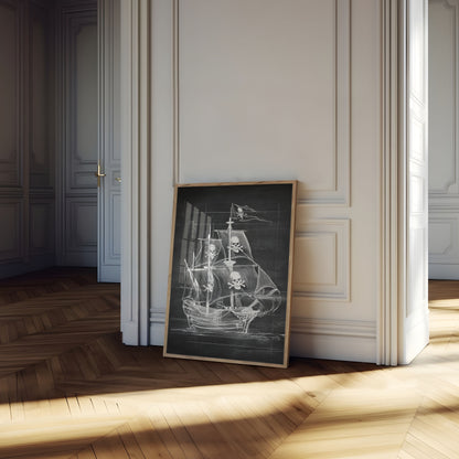 Vintage Pirate Ship Skull Poster