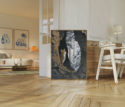 Tabby Cat in Winter Forest Poster