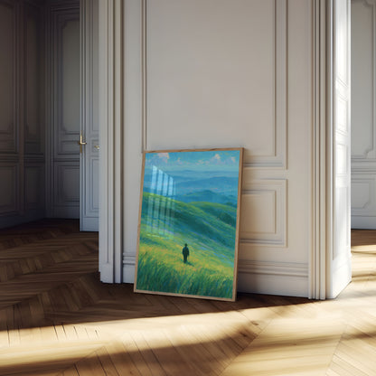 Einsamer Wanderer Berg Tal Poster