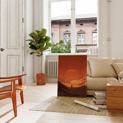 Póster cinematográfico del atardecer en el desierto de dunas