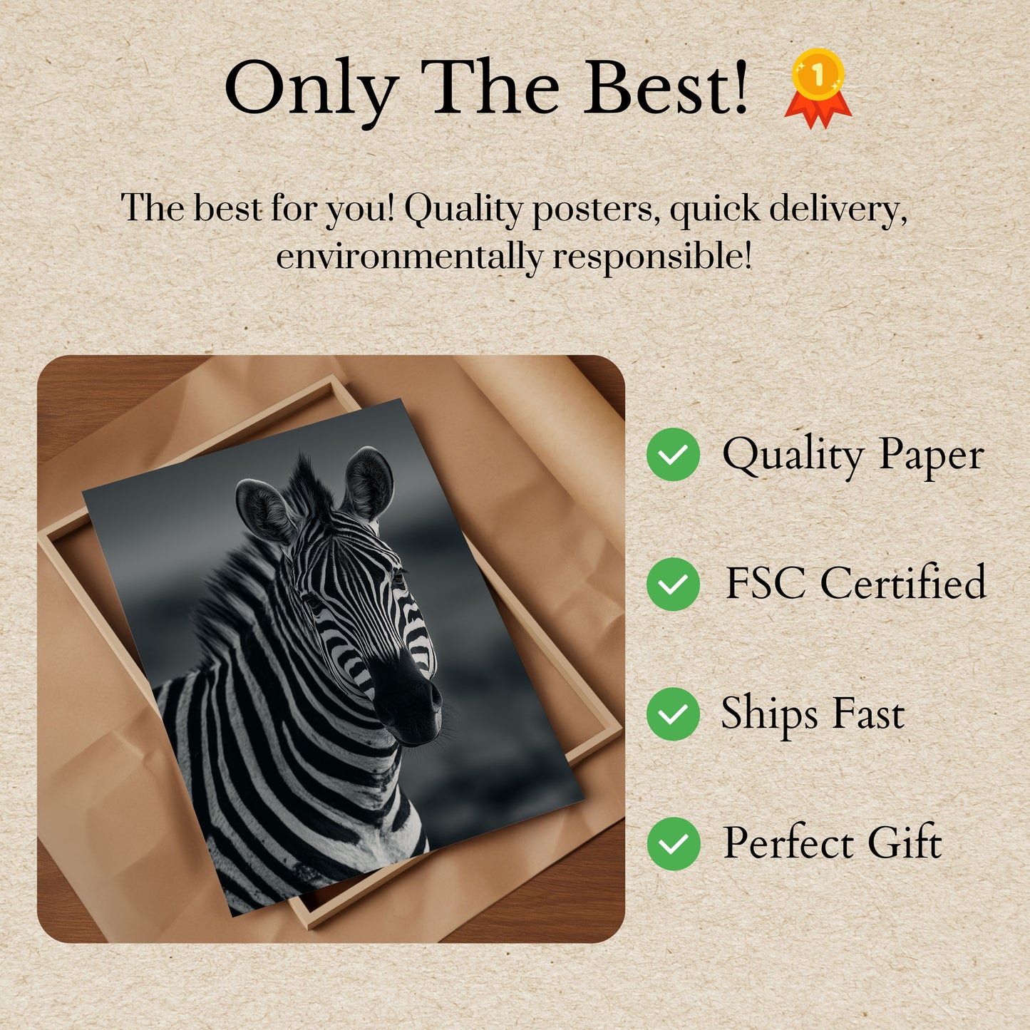 Black and White Zebra Portrait Poster