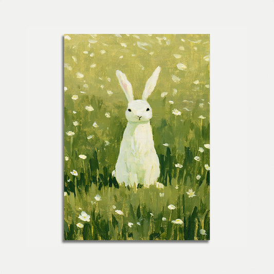 Weißer Hase im Gänseblümchenfeld Poster