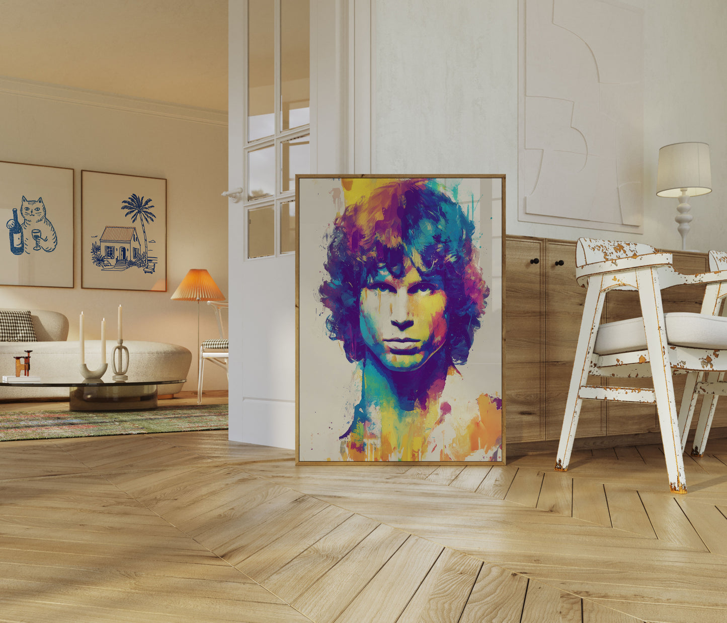 Kunstzinnige Poster van Jim Morrison in Levendige Kleuren