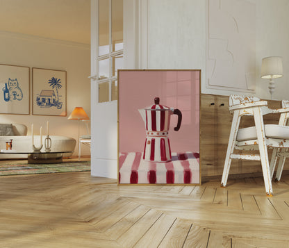 Vintage Red Striped Coffee Maker Poster