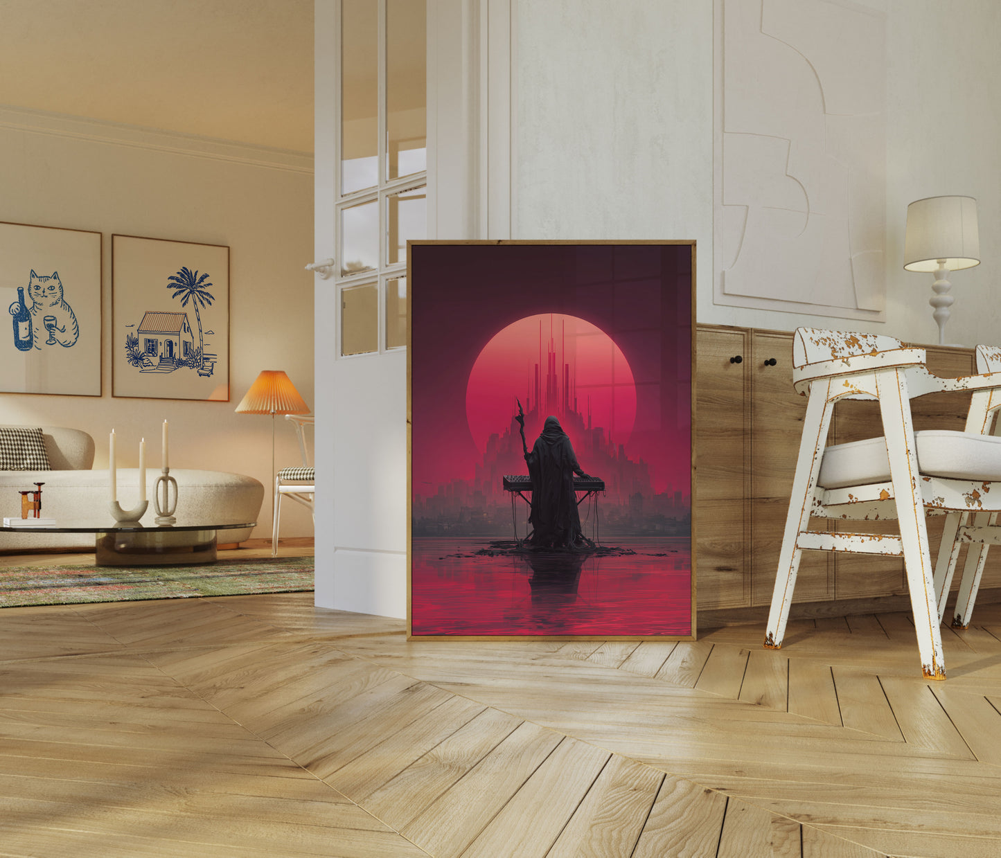 Mörk Elektronisk Solnedgångsposter