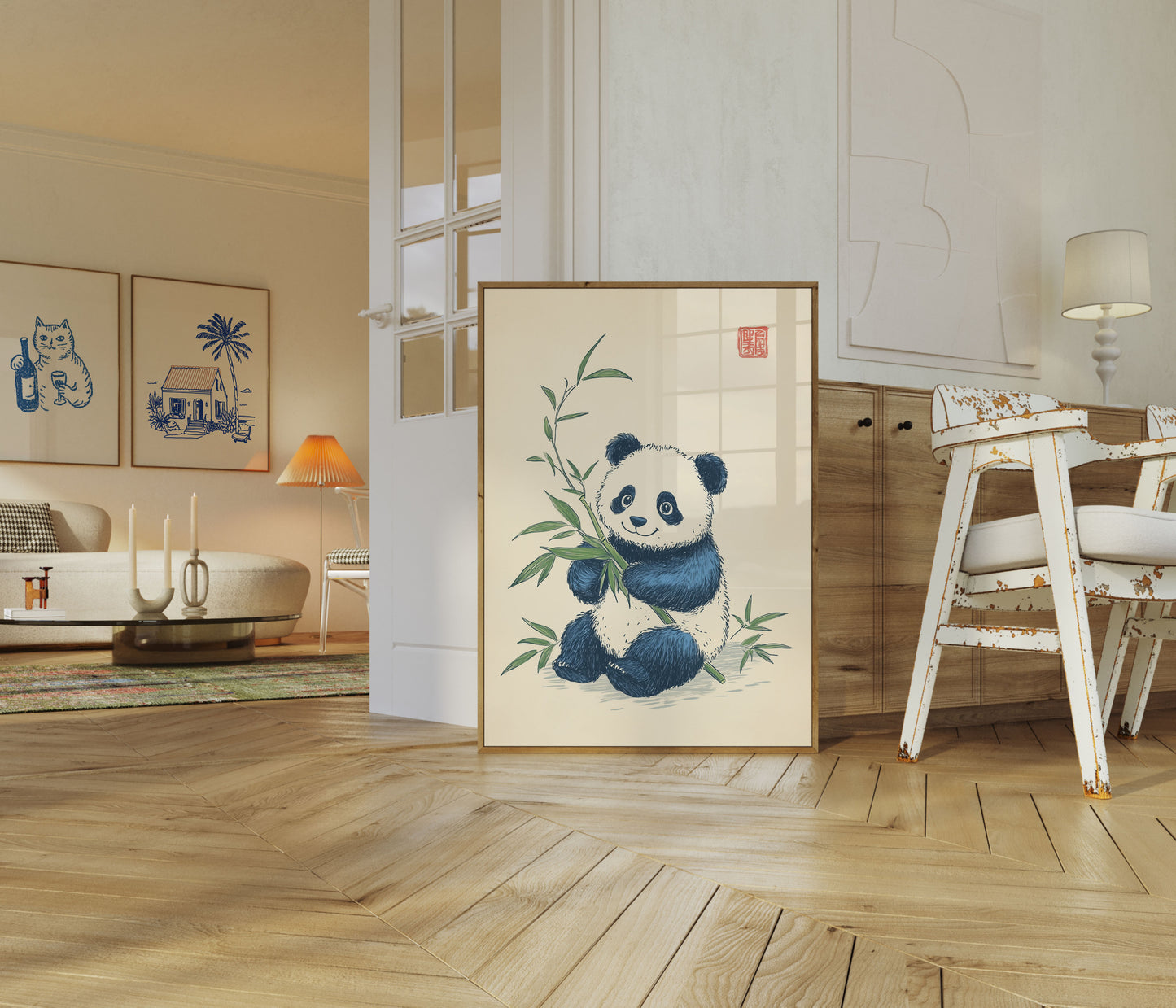 Póster Lindo de Panda con Bambú