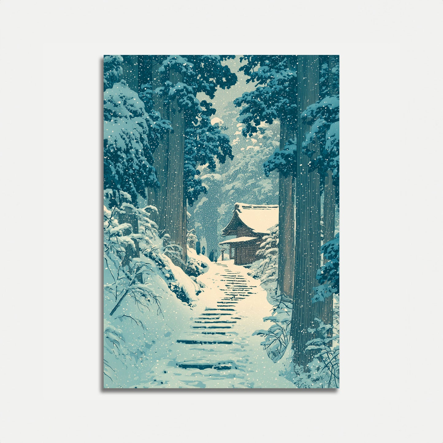 Japansk Tempel Vinter Sne Plakat