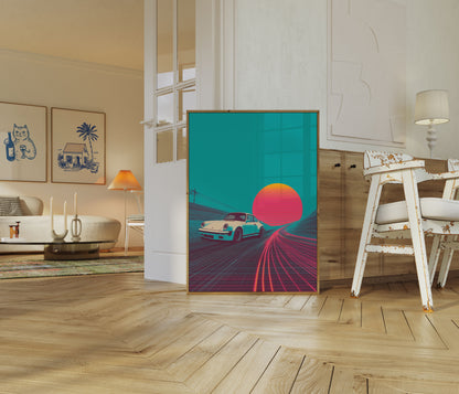 Retro Sunset Porsche Drive Poster