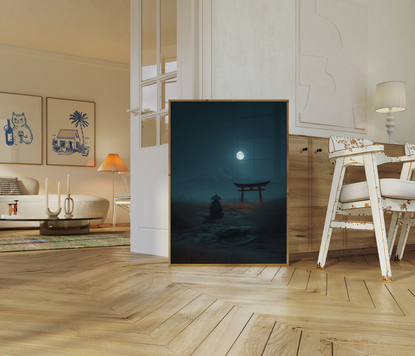 Mondbeleuchteter Zen-Berg Poster