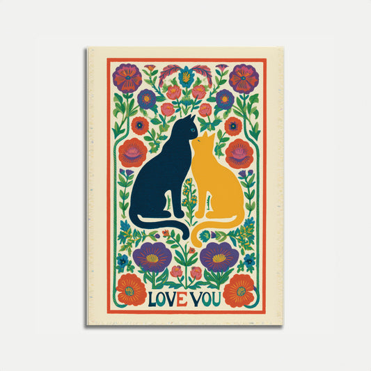 Loving Cats in Flowers Poster