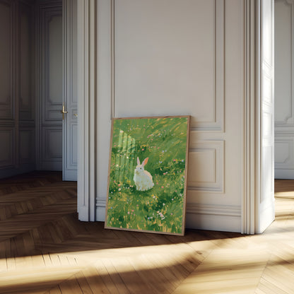 White Rabbit in Wildflower Meadow Poster