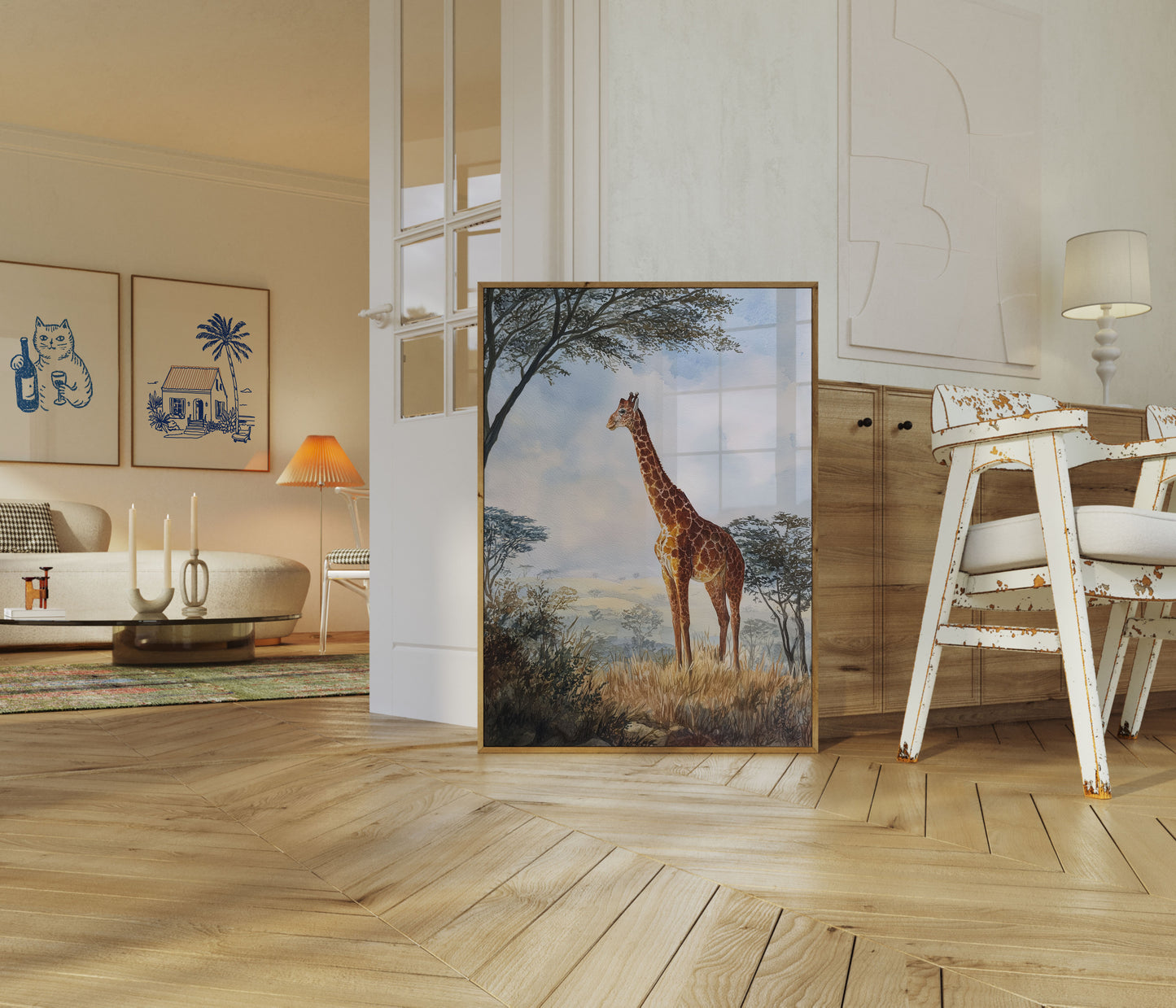 Póster de la majestuosa jirafa de la sabana