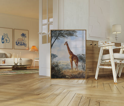 Póster de la majestuosa jirafa de la sabana