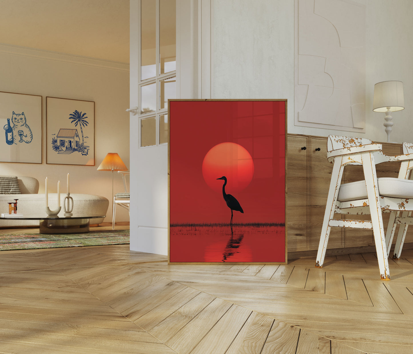 Heron Silhouette Sunset Poster