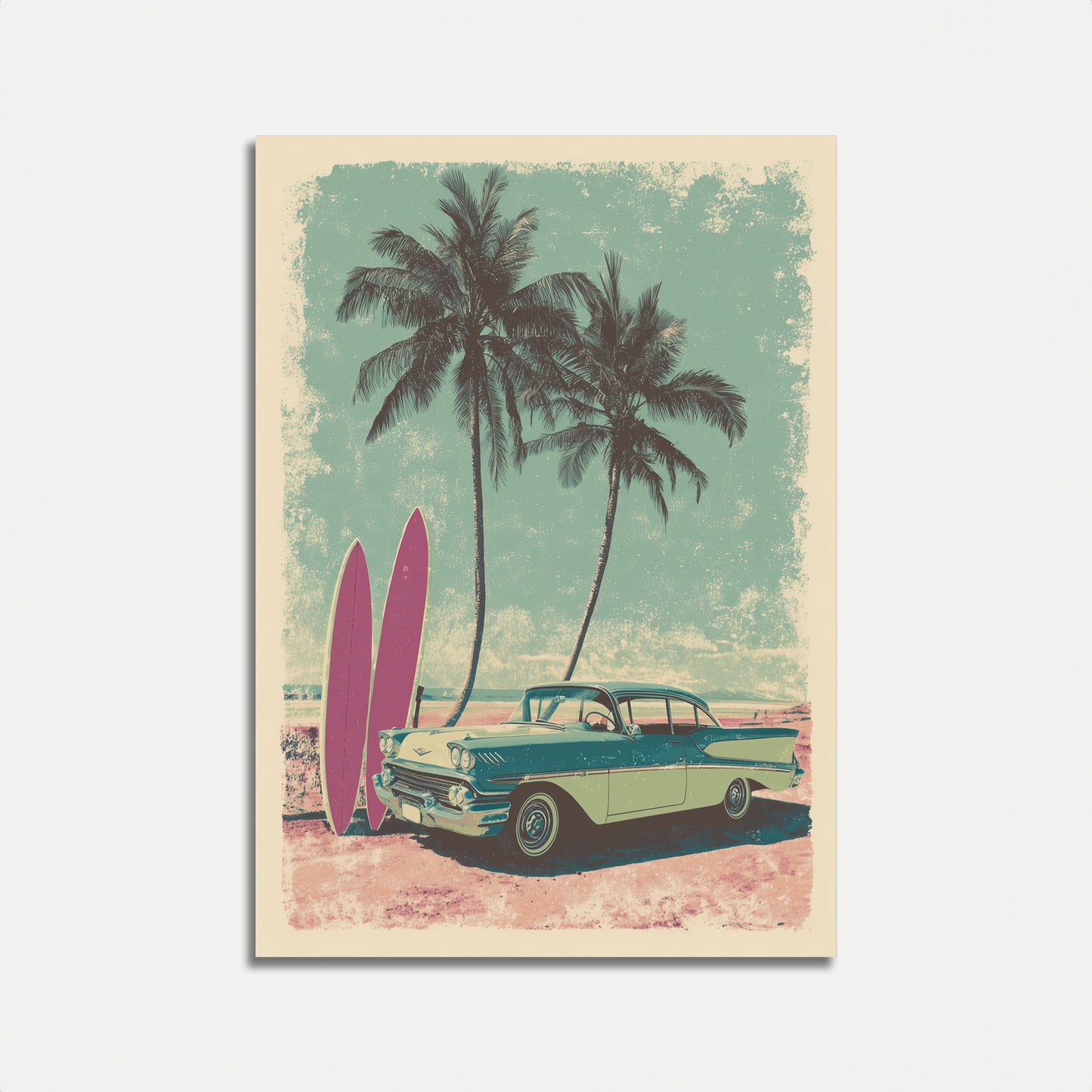 Retro Surfing Beach Paradise Poster