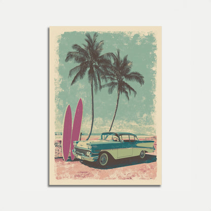 Retro Surfing Beach Paradise Poster