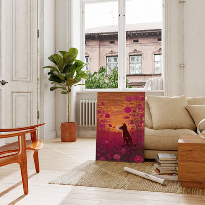 Wolf in Cosmos Flowers Poster