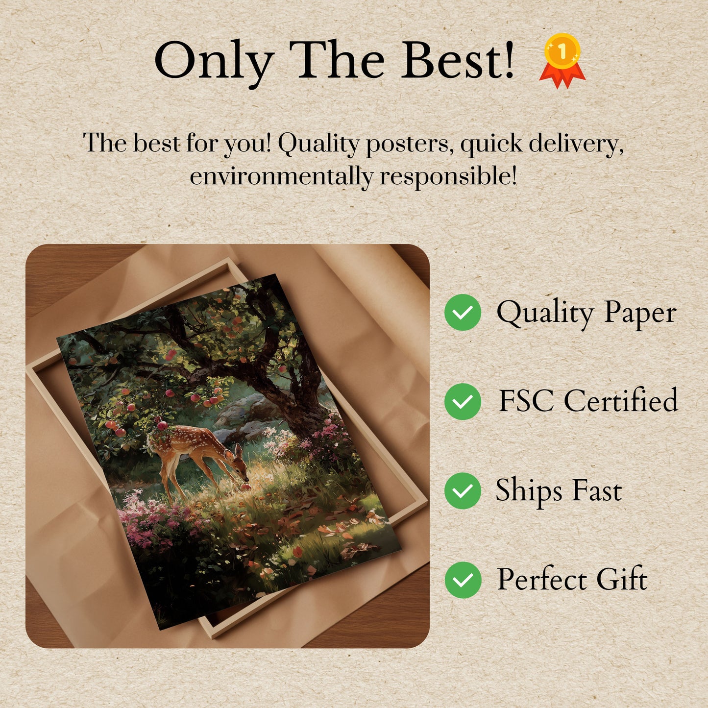 Deer in Orchard Garden Poster