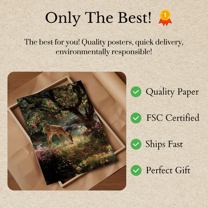 Deer in Orchard Garden Poster