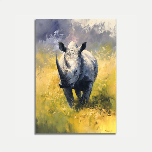 Majestic Rhino in Grassy Landscape Poster