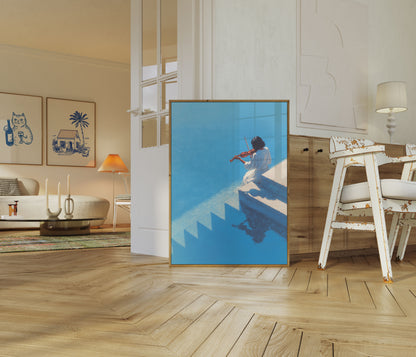 Violin Solitude Blue Steps Poster