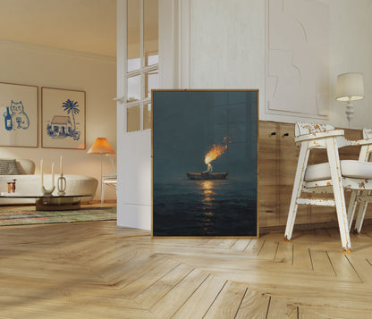 Cartaz de Barco com Tochas na Água