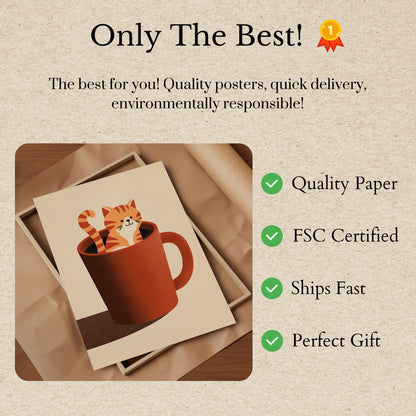 Koseligt Kat i Kaffekop Plakat