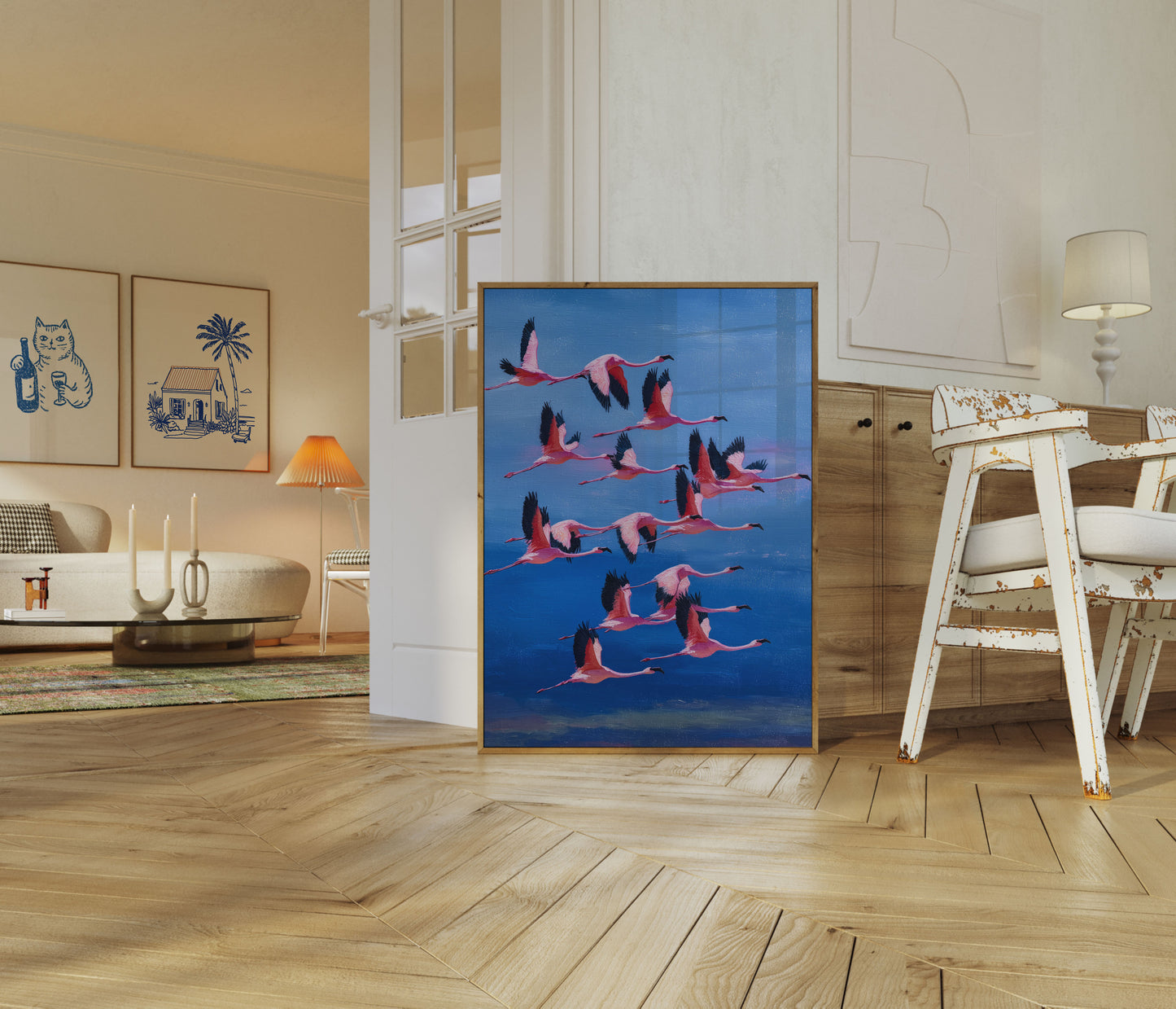 Flamingo's in Vlucht Poster