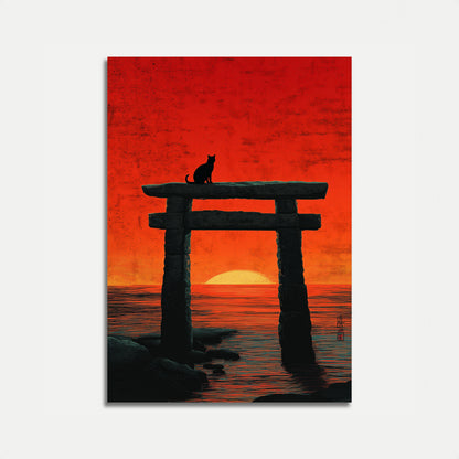 Cat and Torii Gate Sunset Poster