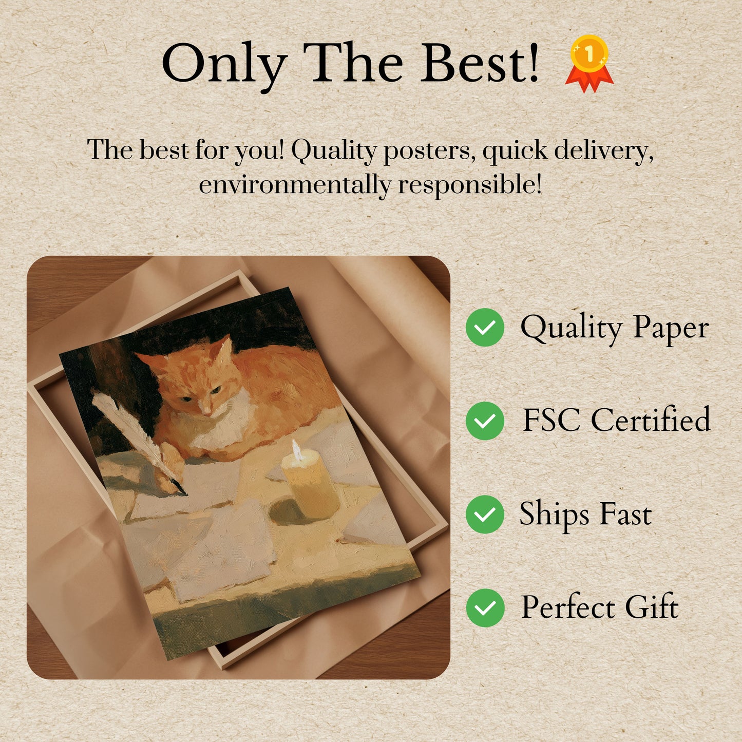 Orange Cat Writing by Candlelight Plakat