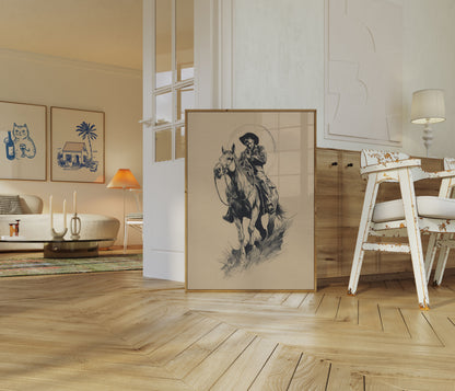 Einsamer Cowboy auf Pferd Poster