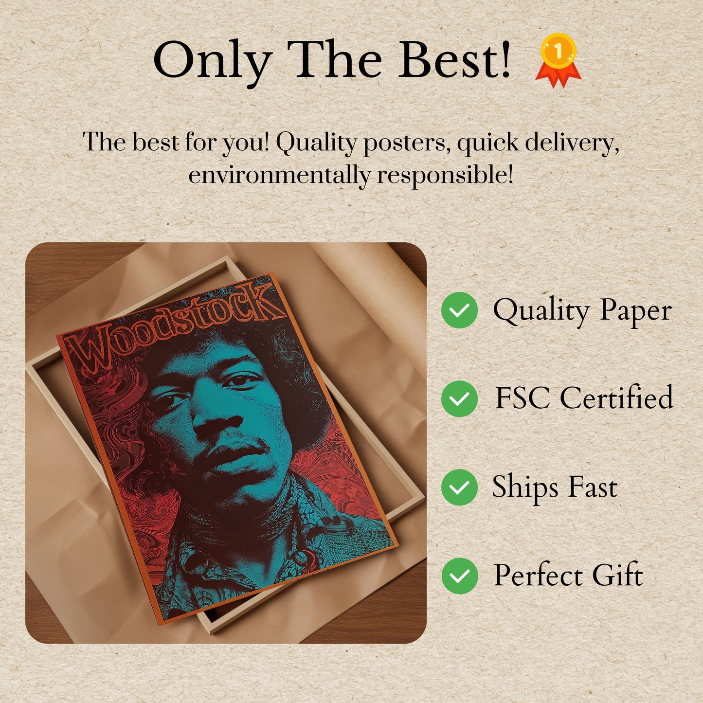 Psychedelic Jimi Hendrix Woodstock Poster