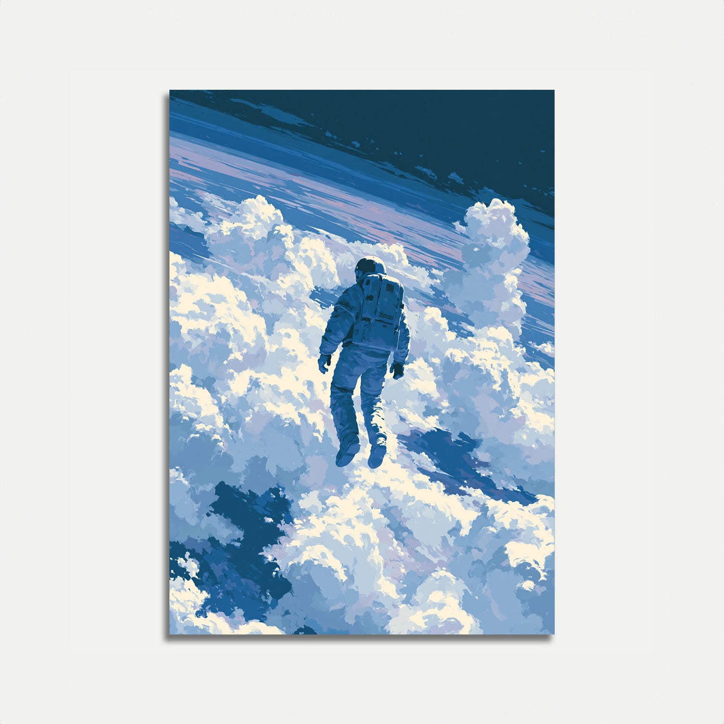 Astronaut flyr gjennom skyer plakat