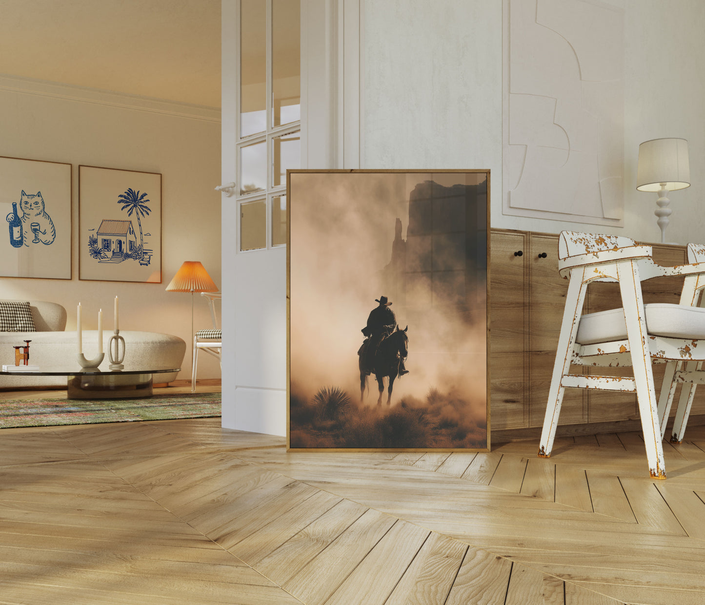 Lone Rider Desert Silhouette Poster