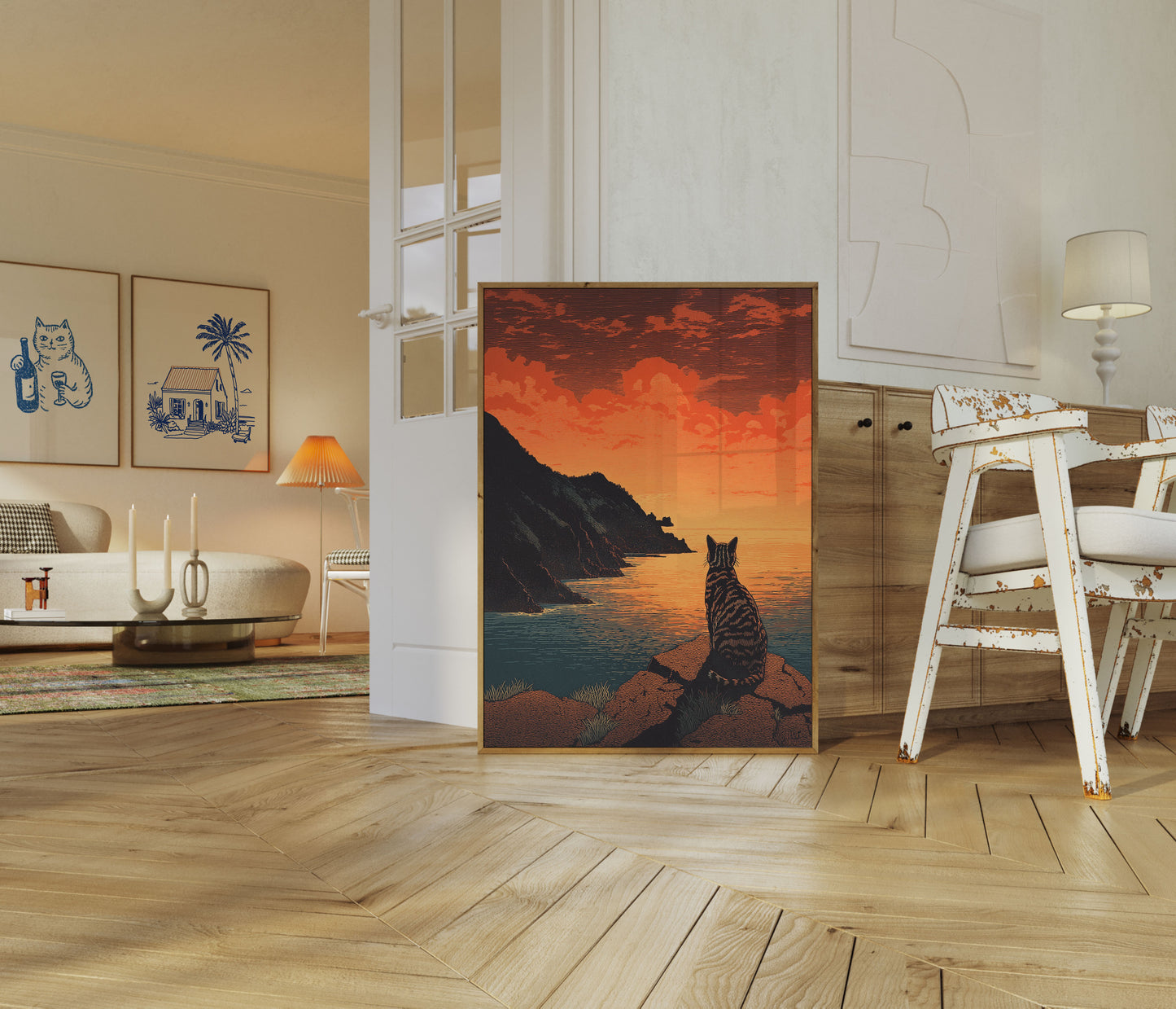 Cat Watching Sunset Cliffs Poster