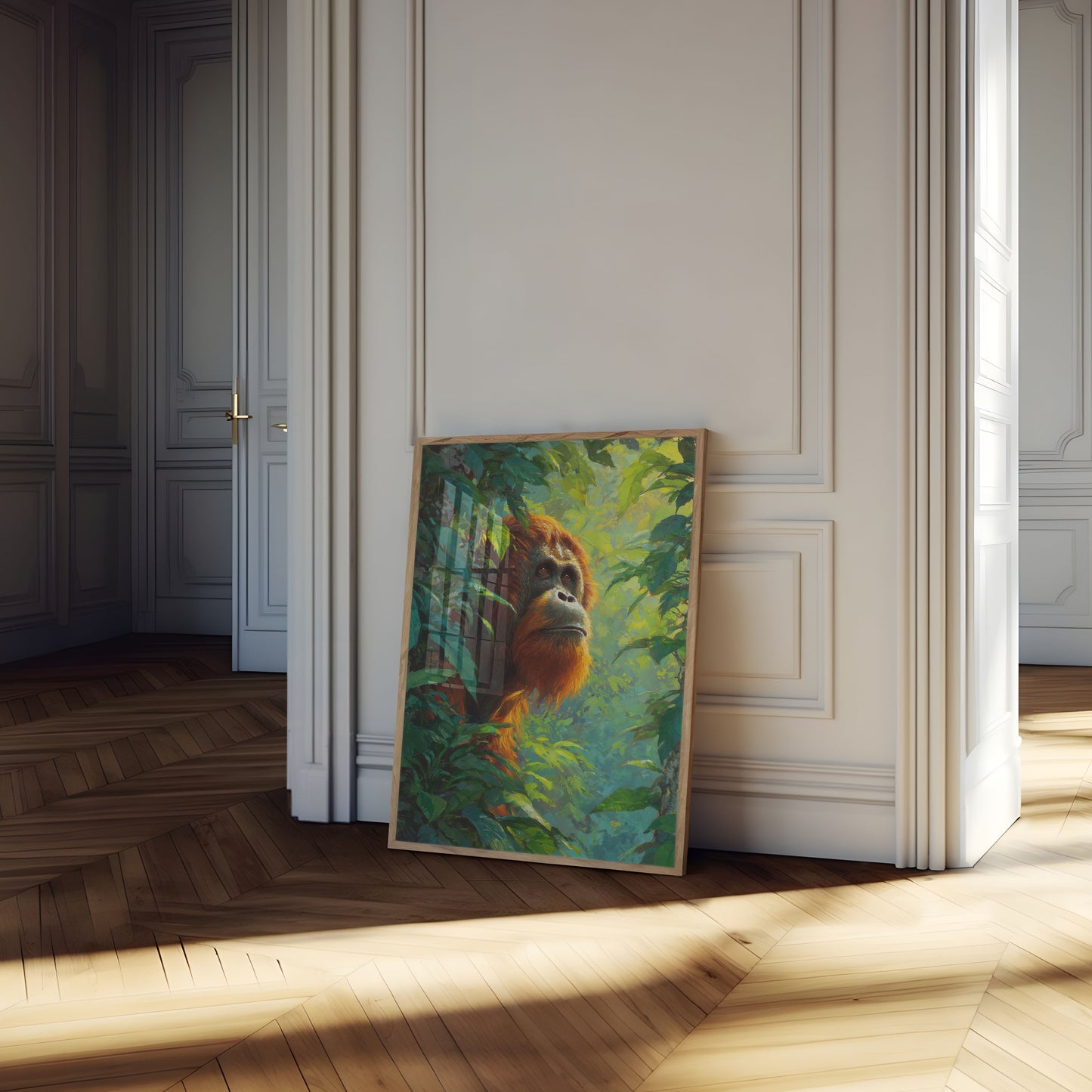 Orangutan v korunách deštného pralesa Plakát