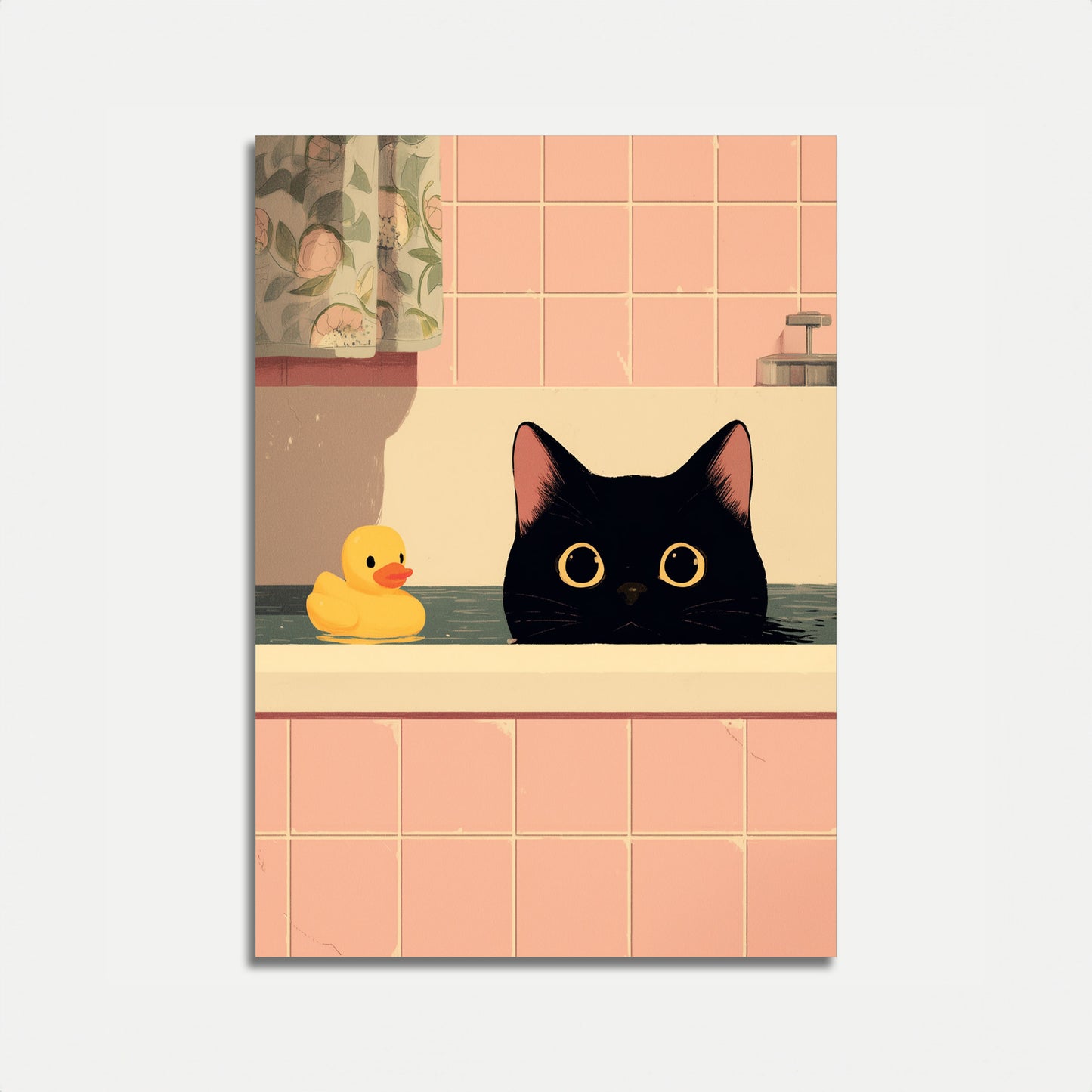 Schwarze Katze im Bad Poster