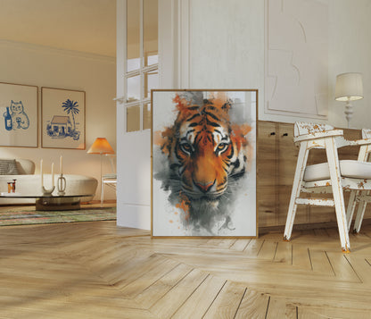 Póster de acuarela de tigre feroz